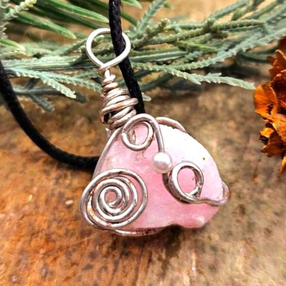 Beautiful Nature Pink Calcite Wire Wrapped Pendant Necklace - Picture 1 of 10